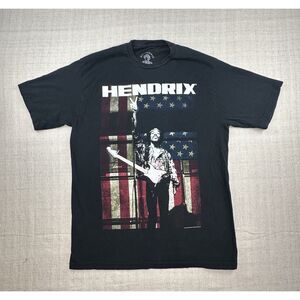 2015 Authentic Jimi Hendrix USA American Flag Peace Black T Shirt Mens Large